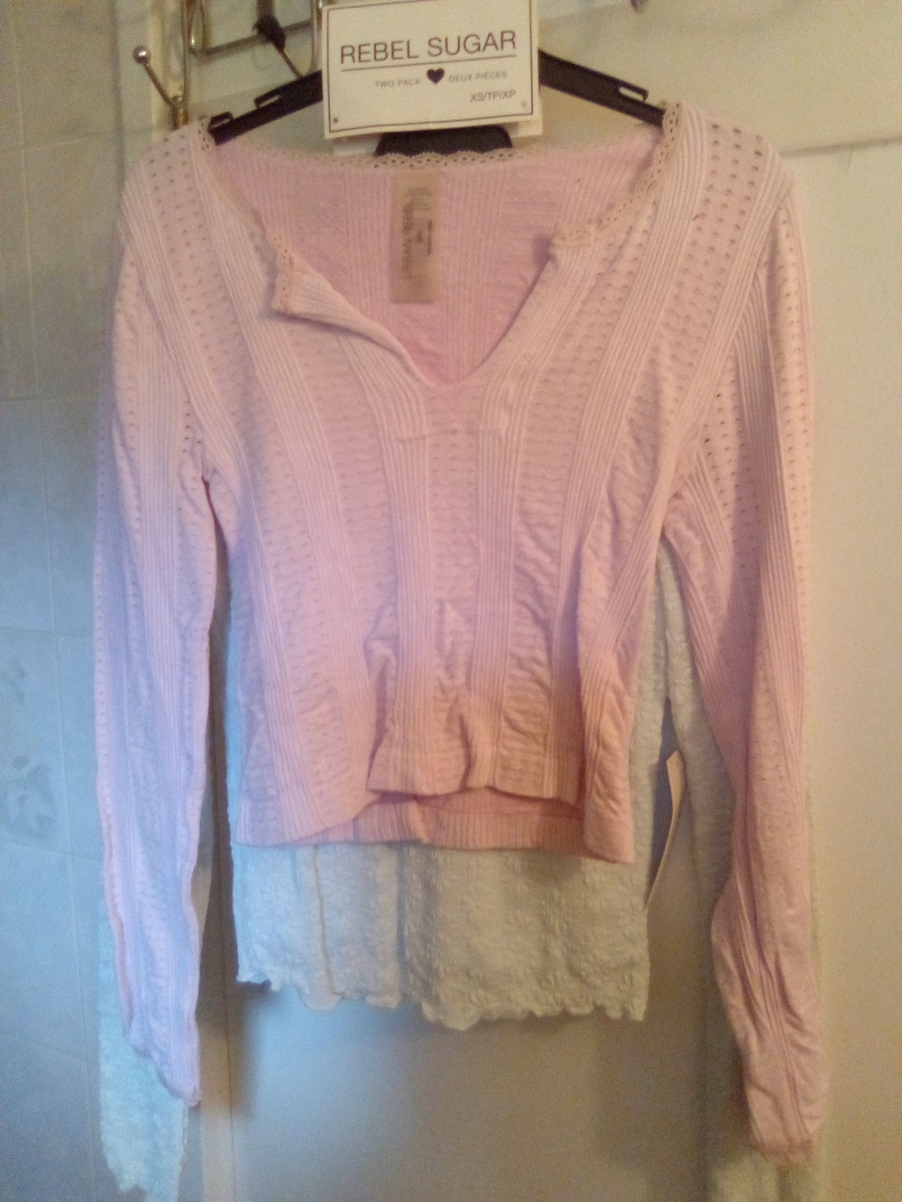 Rebel Sugar Light Pink Knit Layered Long Sleeve Top
